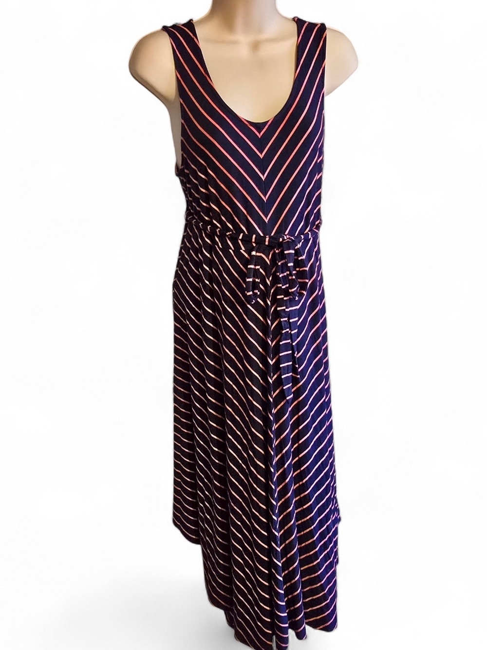 Isabel Maternity by Ingrid & Isabel Navy and Coral Striped Sleeveless Maxi Dress